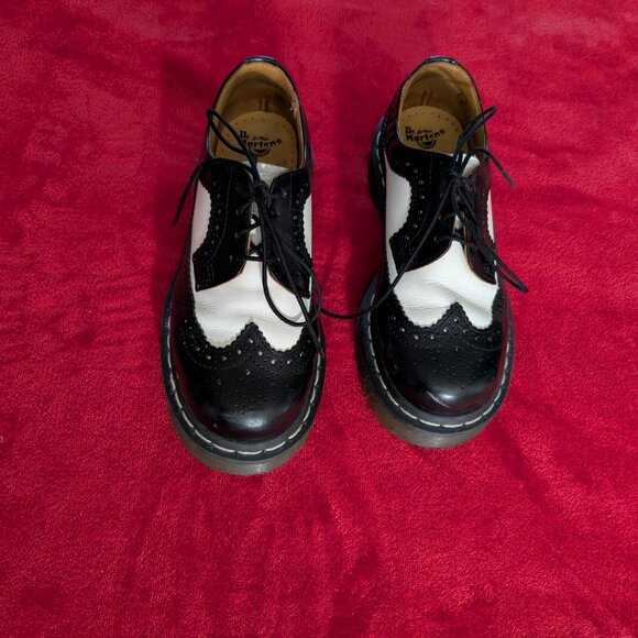 Dr. Martens Black and White Wing Tips with Chunky Sole - Picture 2 of 4